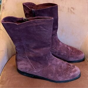 Vintage Jack Sprat Purple Leather Suede Embroidered Side Zip Shoe Boots